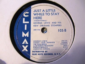 1943 GEORGE LEWIS New Orleans Stompers CLIMAX 103 Just A Little While To Stay - Picture 1 of 2
