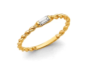 Anillo Banda Apilable Minimalista Delicado Cuerda Torcida Trenzada Baguette Oro Sólido 14K - Imagen 1 de 2