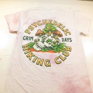 GRIM DAYS PSYCHEDELIC HIKING CLUB FROG MUSHROOM TEE T SHIRT Mens S Pink - Picture 1 of 4