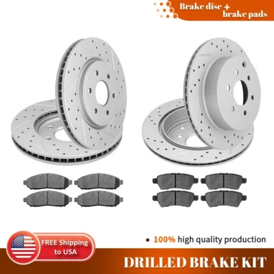 Front & Rear Drilled Rotors Ceramic Brake Pads for 2005 - 2012 Nissan Pathfinder - Image 1 of 4