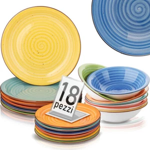 Set da 18 Piatti in Gres Porcellanato Multicolore Servizio da Tavola Colorato - Foto 1 di 6