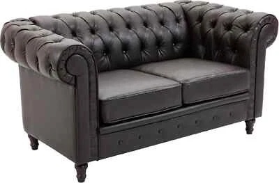 DecHome Divano Chesterfield Due Posti Trapuntato Nero 160x84x80cm 833705