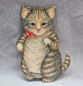 1983 Merrimack Kitty Cucumber With Moving Eyes Die Cut Cardboard Gray Tabby Cat - Picture 1 of 8
