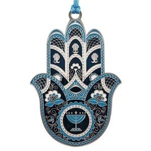 Metall Hamsa Wanddeko Viel Glück Amulett blau Emaille Böser Blick Schutz Geschenk - Bild 1 von 3