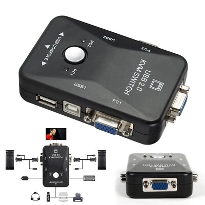 VGA KVM Switch Umschalter Box 2 Port USB für Maus Tastatur Monitor Computer Neu - Bild 1 von 4