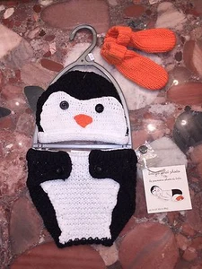 NWT Little Newcomers Baby's First Photo Penguin Crochet Knit 3pc Outfit Set - Picture 1 of 4