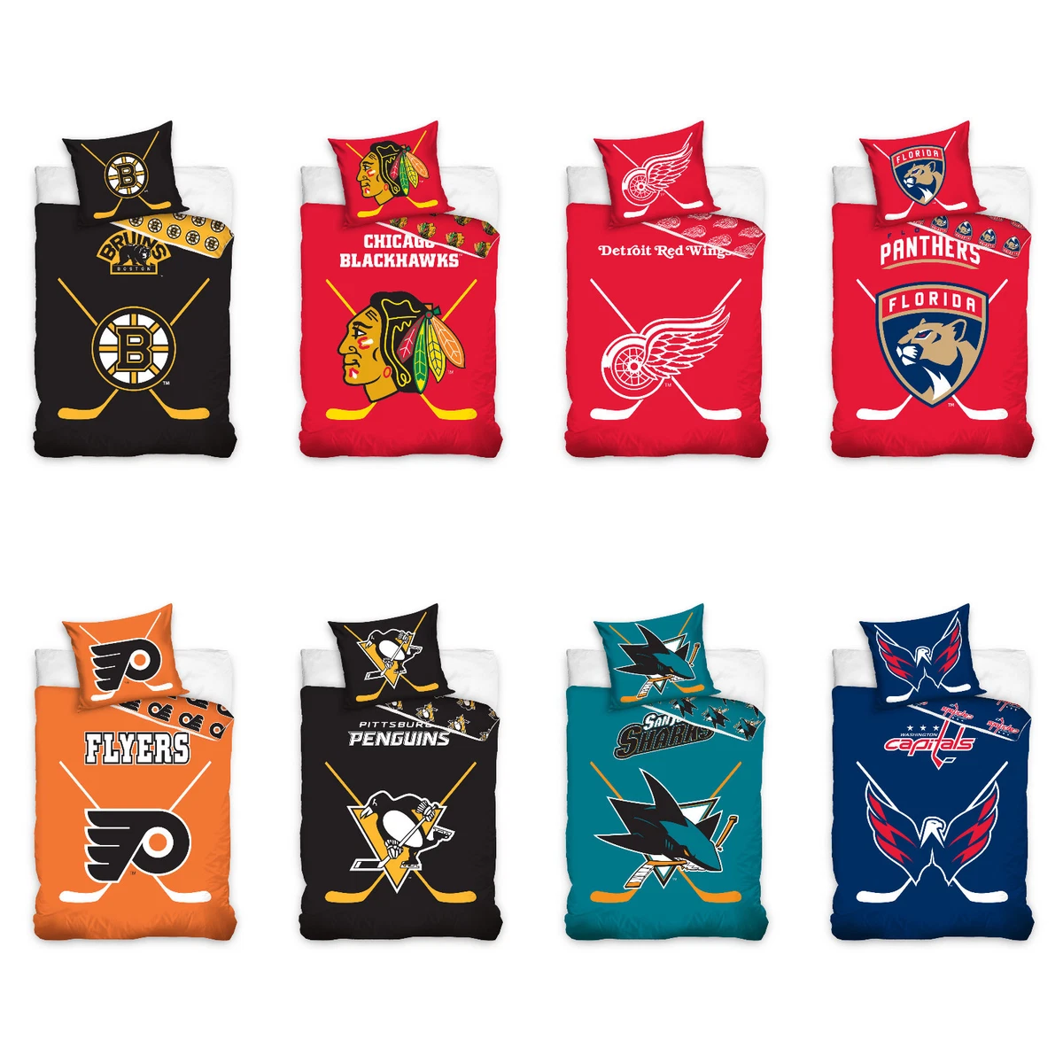 Eishockey Bettwäsche Set 4-teilig – Bettlaken & Spannbetttuch Für Jungen/Mädchen, Blau, Bis 40 Cm Matratzentiefe