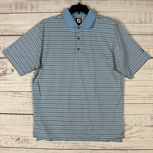 FJ Footjoy Polo Shirt Mens Large Blue Striped Short Sleeve Stretch Golf Outdoor - Picture 1 of 13