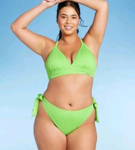 NWT Ribbed Triangle Tie Back Bikini Top Wild Fable Green - Picture 1 of 5