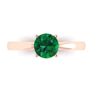 1 cttw Solitaire Simulated Emerald Engagement Ring - 14K Solid Gold (Rose Gold) - Picture 1 of 11