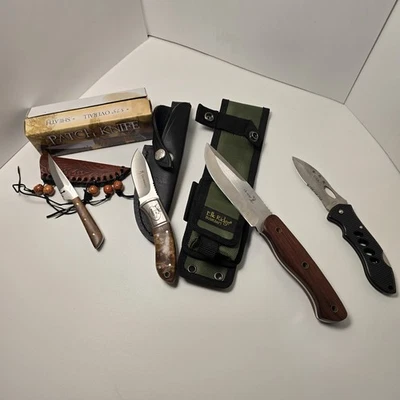 4 cuchillos: Browning RMEF fijo, cuchillo de parche, cuchillo S.R.R, Elk Ridge 5" fijo Foto 1 de 4