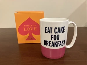 Kate Spade Lenox Morgen Mantras Essen Kuchen zum Frühstück Kaffeebecher Rosa Streifen - Bild 1 von 7