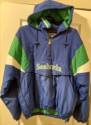 Jaqueta Pulôver Masculina Seattle Seahawks Antiga Extra Grande Azul Starter Anos 90 Bolsa 1/2 Zíper - Imagem 1 de 4