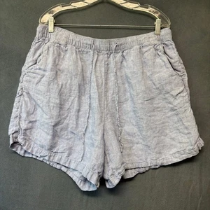 Tahari Womens 100% Linen Shorts 1X Light Blue Elastic Waist Casual Summer Resort - Picture 1 of 14