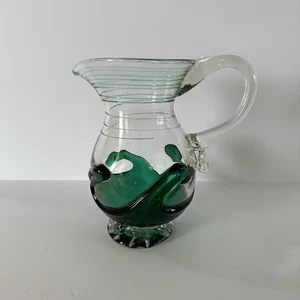 Grüne Kunst Glas Optik Rüschen Krug Vase 1973 - Bild 1 von 11