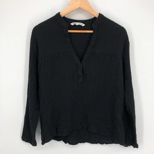 Zara Damen Top Größe Small Schwarz Hell Popover V-Ausschnitt Freizeit Gaze Baumwolle - Bild 1 von 11