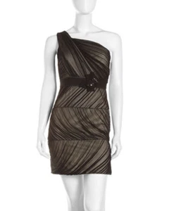 Nuevo con etiquetas Vestido Max & Cleo negro y desnudo con cinturón de hombro talla 8 - Imagen 1 de 1