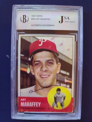 1963 Topps AUTOGRAPH Art Mahaffey #385 (Beckett JSA Slab) PHILLIES (FREE S/H) - Image 1 of 4