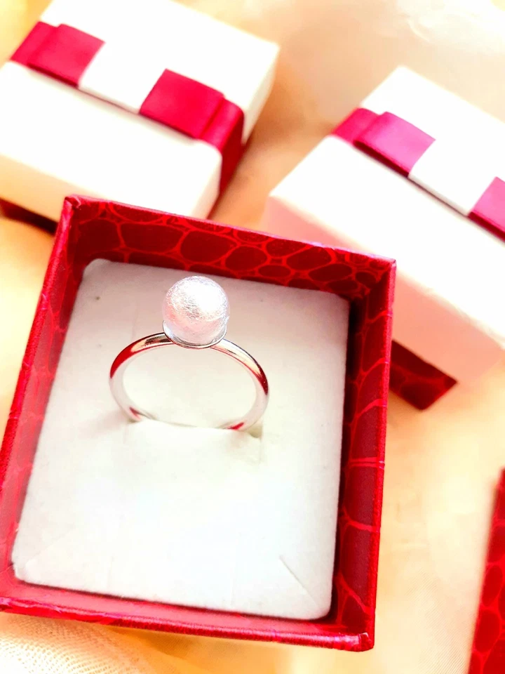 anello in argento sterling con Perla in vetro rosa - Immagine 1 di 3
