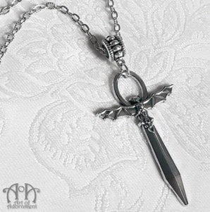 Gothic Vampire BAT WINGS ANKH PENDANT NECKLACE Antique Silver Punk Pagan Cross - Bild 1 von 3