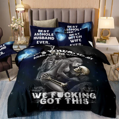 WONGS BEDDING Soft Couple Skull Quilt Duvet Cover/Bedspread Set/Blanket Bed Single Double King