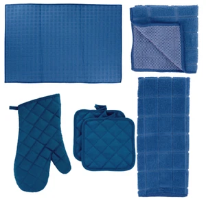 Juego de toallas de cocina - Azul - Porta olla, guante de horno, toalla de plato, alfombrilla de secado de platos - Imagen 1 de 10