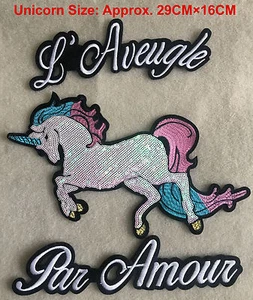 LOT 3pc/set Unicorn Horse Sequin Embroidered Sew On Patch Large Fashion Applique - Picture 1 of 8