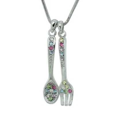 Colgante Tenedor Cuchara Hecho con Cristal Swarovski Collar Multicolor Cadena 20" Foto 1 de 2