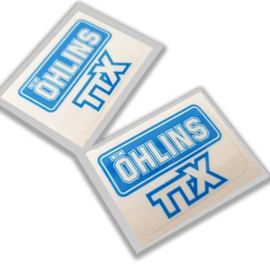 OHLINS TTX vinilo transparente pegatinas gráficas de repuesto x 2 Med 65mm - Imagen 1 de 2
