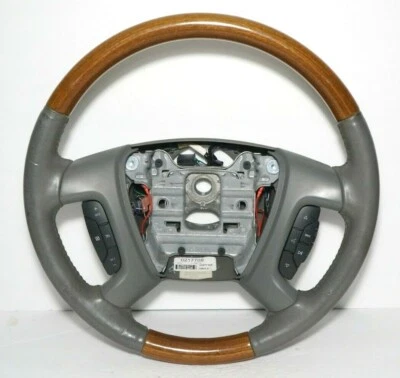 2008 Buick Enclave Leather & Wood Steering Wheel w/ Cruise Control OEM 25807098 - Image 1 of 4