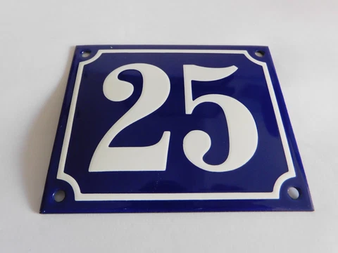 Vintage / Antique French Handmade 4.75 x 4" Enamel Plaques House Number Sign 25 Cover