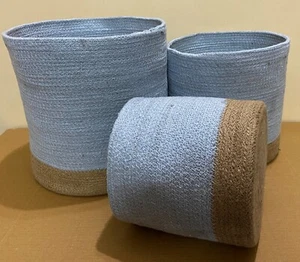 Set of 3 Handmade Cotton and Jute Baskets for Storage and Organization Blue - Picture 1 of 13