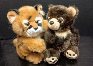 Vintage Pair Wildlife Realistic Plush Stuffed Animal Cheetah Bear Cub Babies 11" - Picture 1 of 21
