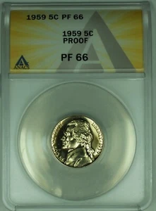 1959 Jefferson Nickel Proof 5C ANACS PR 66 (52) - Picture 1 of 2