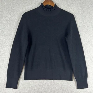 J. Rundhals Pullover Damen klein schwarz Merinowollmischung Stehkragen Rüschen Luxus - Bild 1 von 12