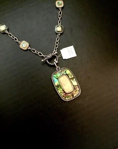 Lia Sophia Silver Tone w/Genuine Abalone Toggle Necklace - Picture 1 of 4