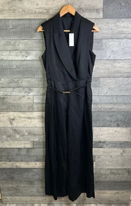 Karen Millen Womens Jumpsuit Size UK 12 Black Premium Tailored Linen Wide Leg - Picture 1 of 15