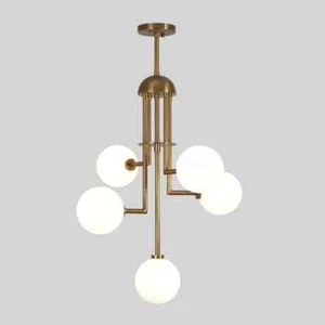 Sputnik Chandelier Five Globe Stilnovo Style Raw Brass Alex Light fixture Unique - Picture 1 of 8