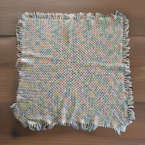 Vintage Hand Crochet Lap Throw Blanket Granny 32x32 Yellow Blue Green Pink - Picture 1 of 4