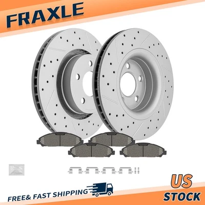 Front Drilled Brake Rotors + Ceramic Pads for 2015-2020 Ford Mustang Ecoboost - Image 1 of 4