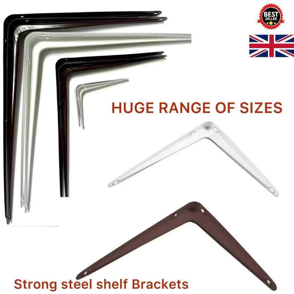 STRONG Shelf Brackets White Heavy Duty Steel Worktop Support Wall  75 - 350mm UK - Image 1 of 1