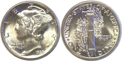 1939 10C Mercury Dime Silver Uncirculated - Image 1 of 3