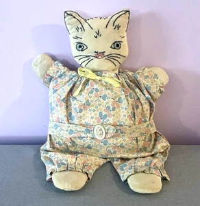 Vintage Cloth Rag Cat Doll/Pillow 1930s Embroidered Feed Sack Handmade Cottage  - Picture 1 of 10