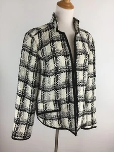 CHICO'S Women Plus sz 2 Black Off White Gray Silver Gold Wool Mix Tweed Jacket - Picture 1 of 8
