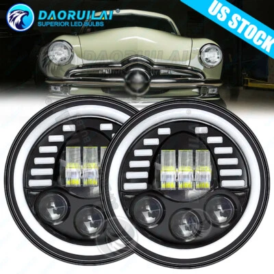 Par de faróis de LED halo redondo 7" polegadas para Ford Deluxe 1939-1951 - Imagem 1 de 4