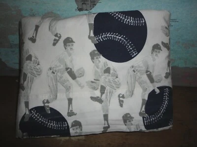SÁBANA PLANA DOBLE 64 X 94 POTTERY BARN NIÑOS BÉISBOL AZUL GRIS (1) Foto 1 de 4