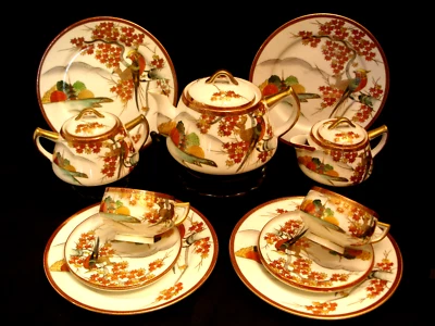 MARKED Kutani JAPANESE TAISHO SATSUMA TEA POT / EGG SHELL CUP SAUCER / PLATE SET - Image 1 of 4