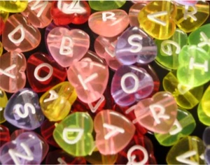 100pcs colourful heart shape alphabets / letters acrylic beads 11x4mm - Picture 1 of 1