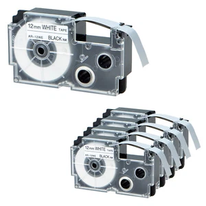 5PK 12mm Black Ink White Tape EZ Label Cartridge for Casio KL60 XR-12WE XR12WE - Picture 1 of 12