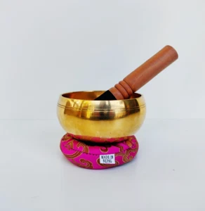 Golden 3.2" Small Singing Bowl with Cushion & Stick - Picture 1 of 3